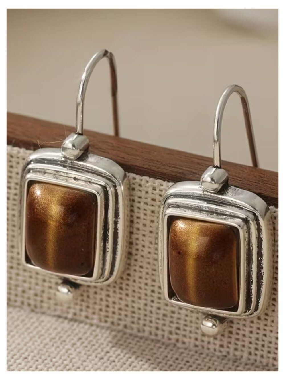 NWT Vintage Boho Resin Inlay White K Plate over Copper Square Dangle Earrings